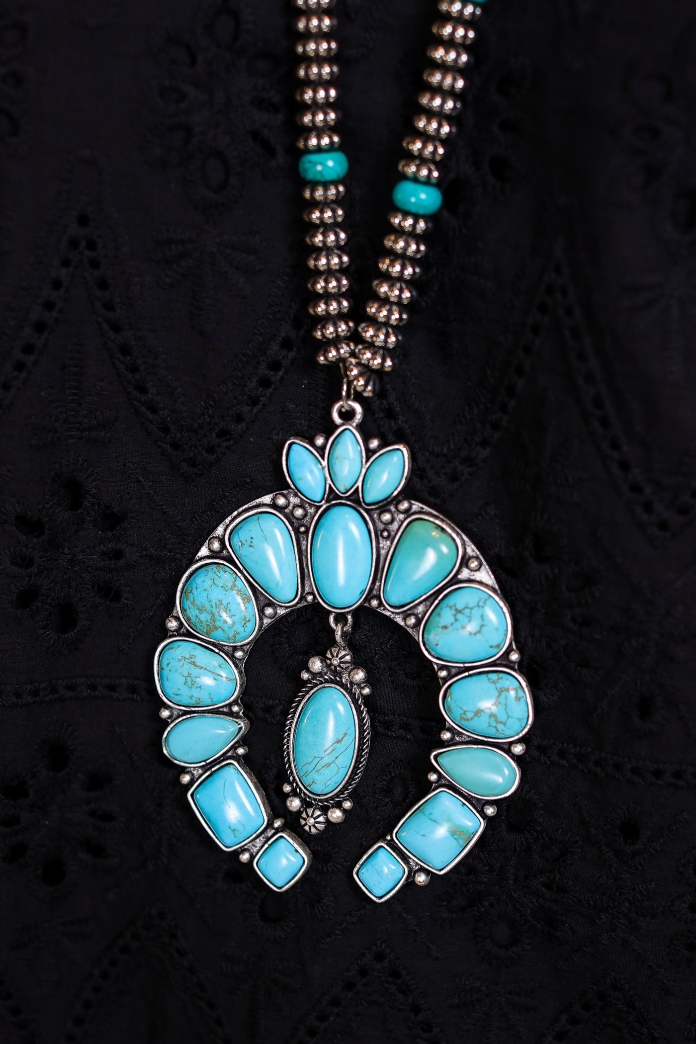 I've Been Jaded Turquoise Stone Squash Blossom Necklace
