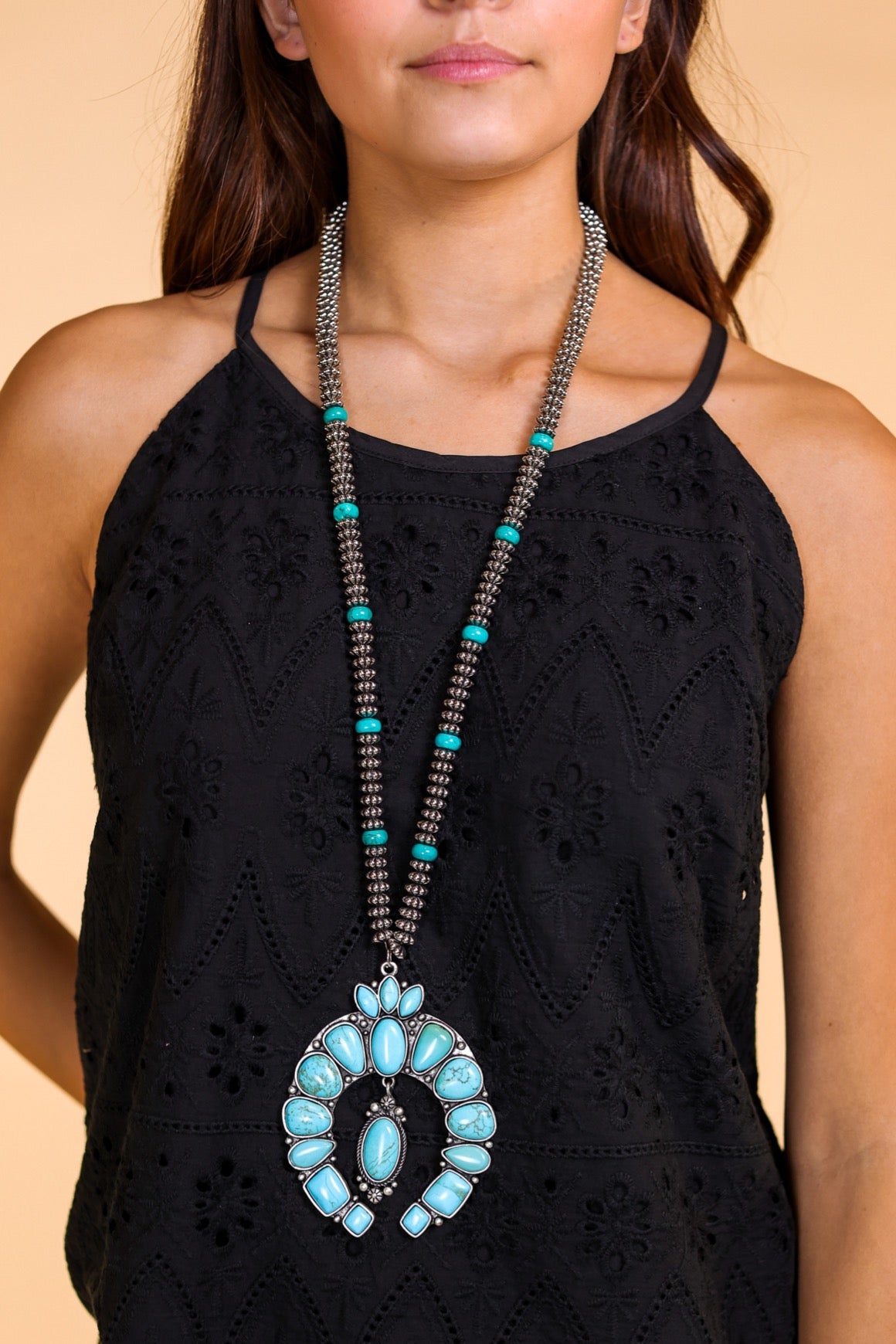 I've Been Jaded Turquoise Stone Squash Blossom Necklace