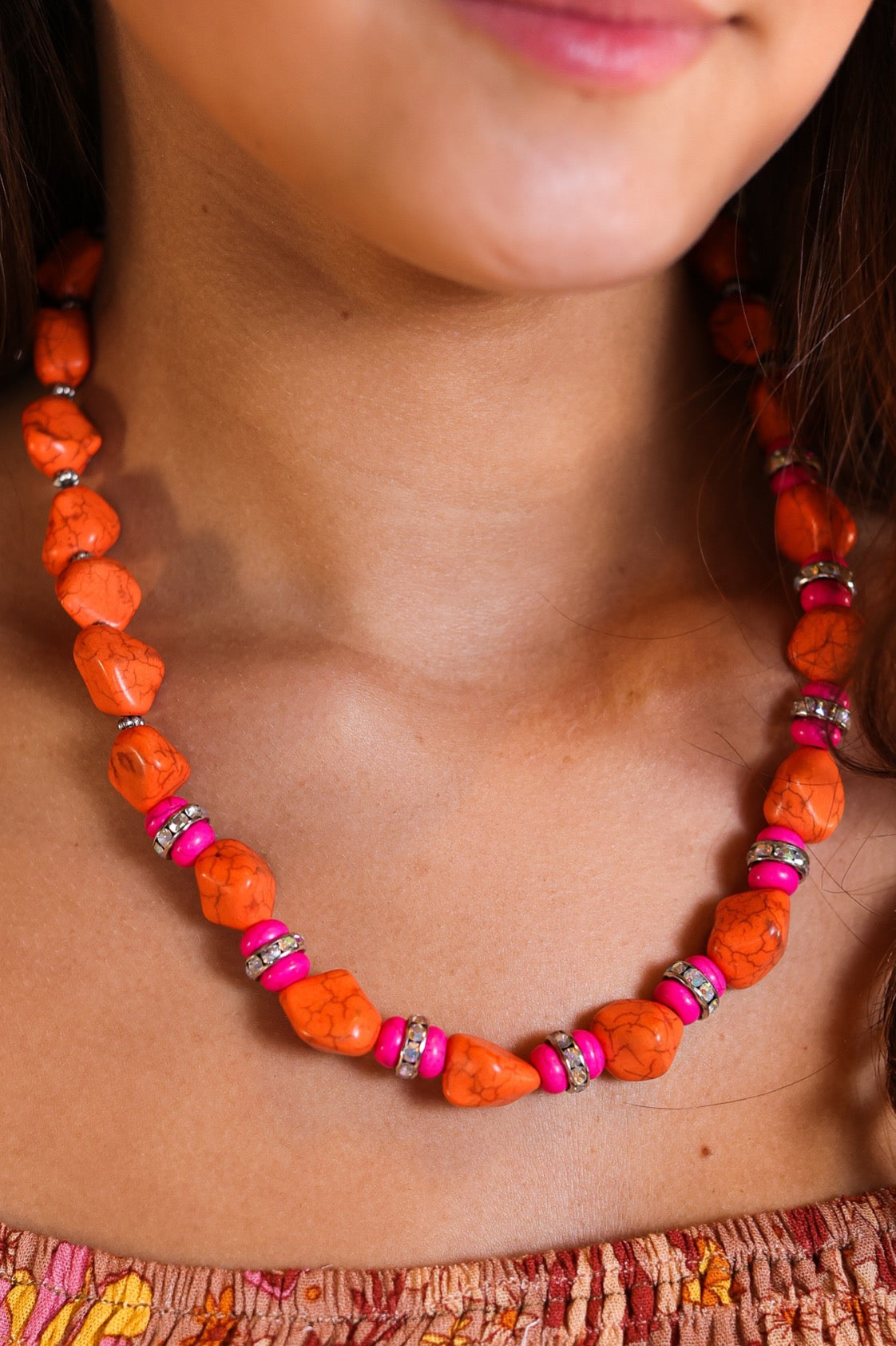 So Charming Natural Orange Stone Necklace