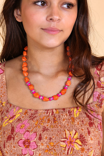 So Charming Natural Orange Stone Necklace