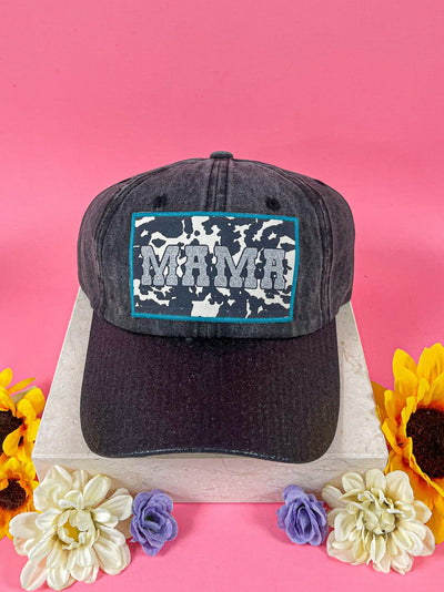 MAMA silver glitter patch on Black Glitter Bill Hat