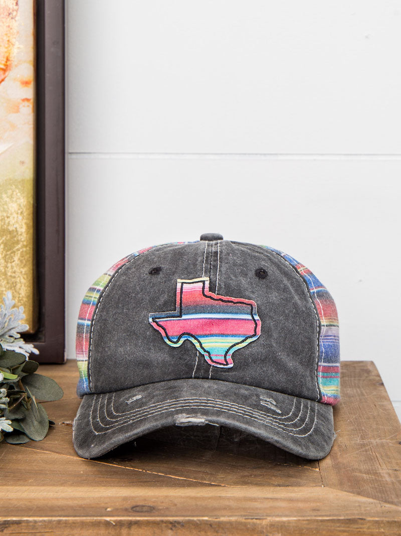 Embroidered Serape Texas on Charcoal Hat with Serape Fabric