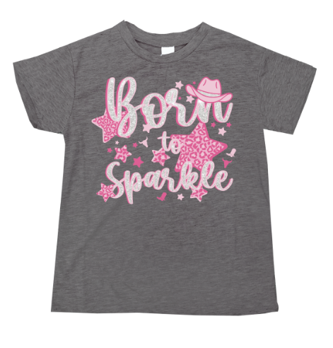 Girls' Born to Sparkle on Heathered Grey Short-Sleeve Tee