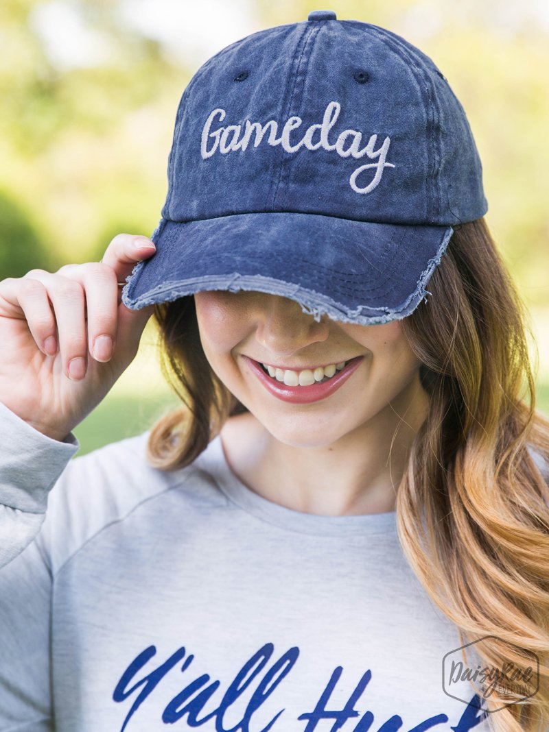 Light Blue Gameday Embroidery on Navy Hat