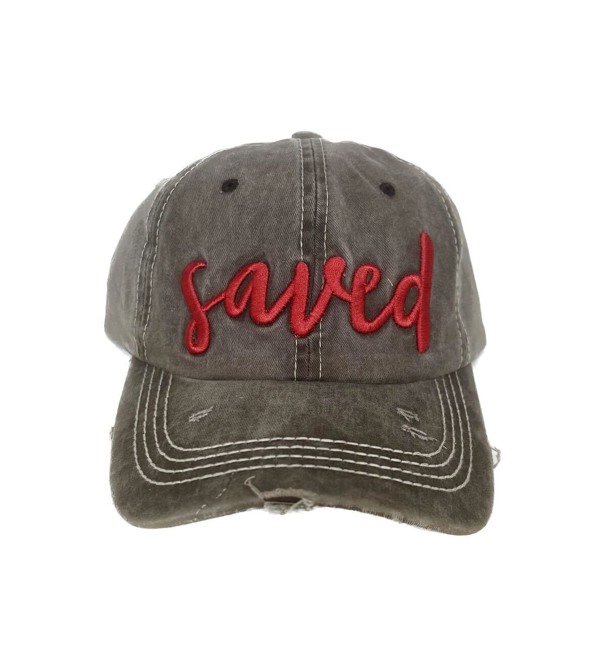 White Saved Embroidery on Brown Hat