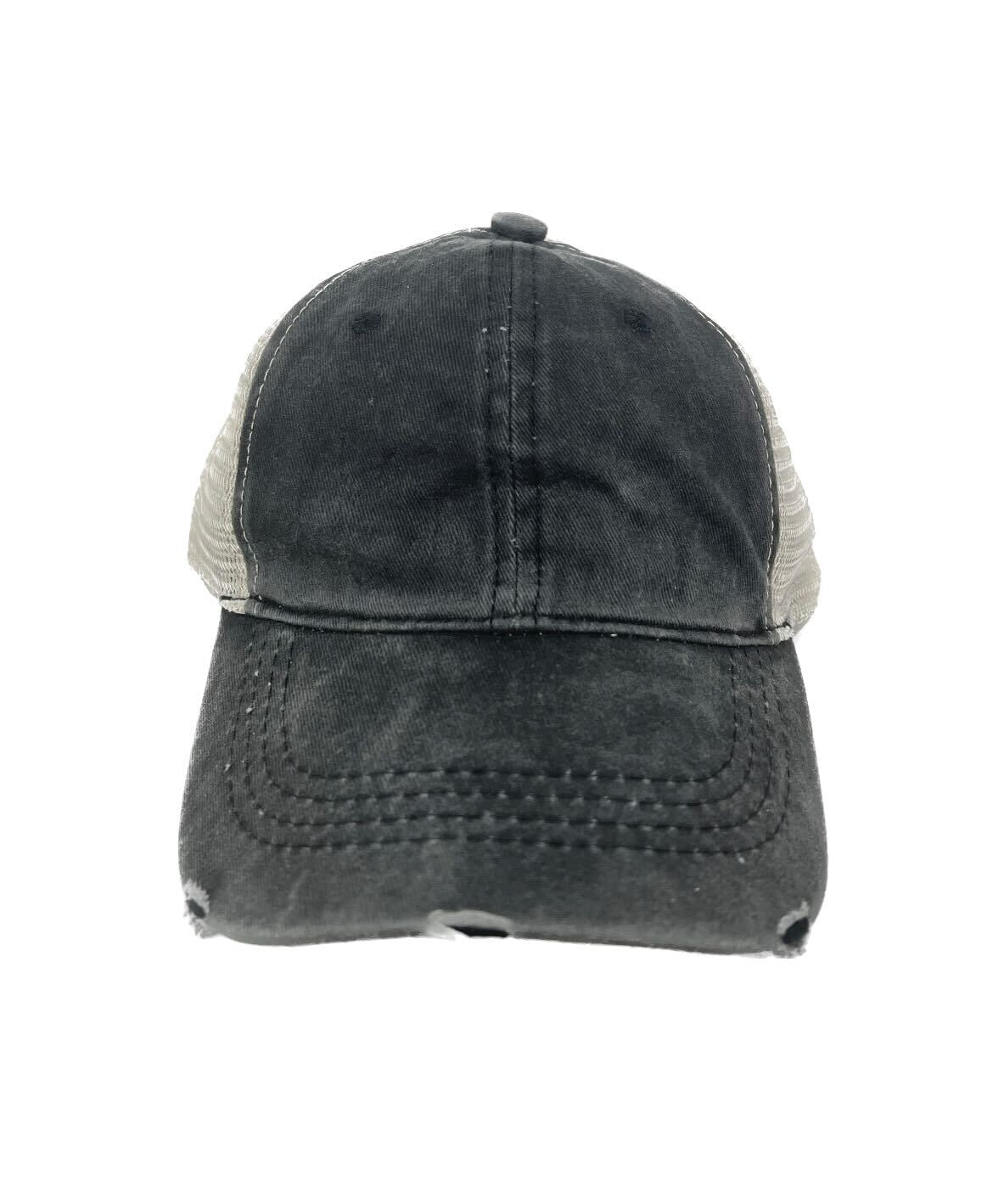 GIRLS High Ponytail Charcoal Hat with Beige Mesh