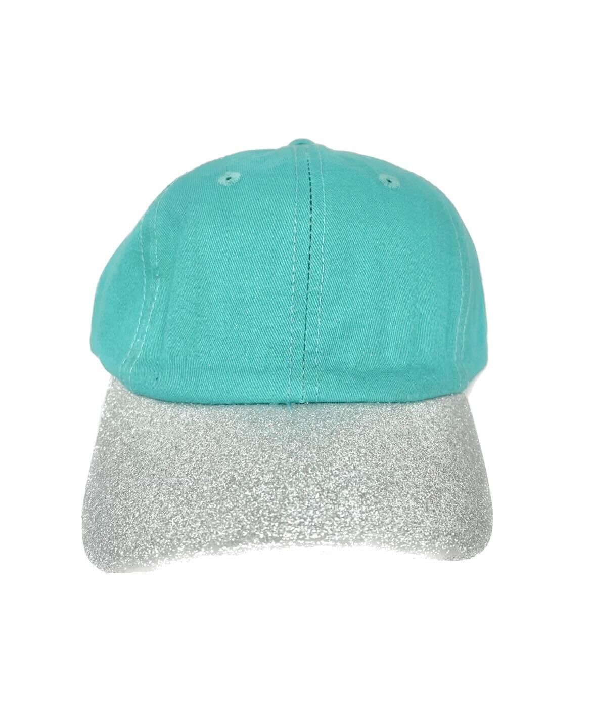 GIRLS Silver Glitter Bill Hat, Turquoise