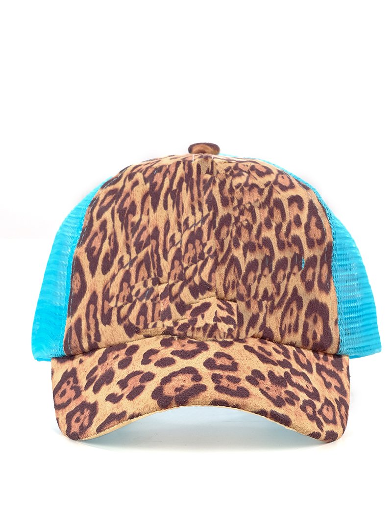 GIRLS Leopard & Turquoise Mesh Hat