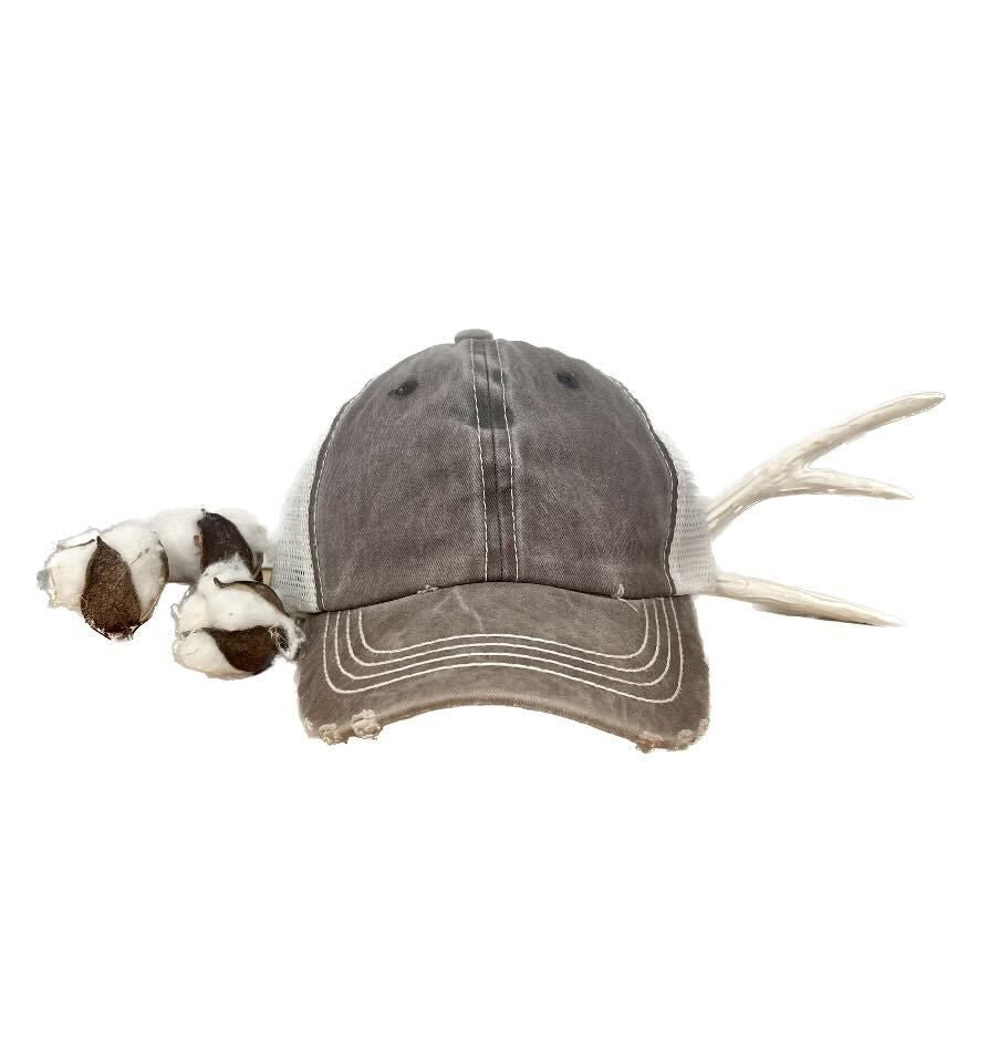 GIRLS Light Brown Distressed Hat with Mesh