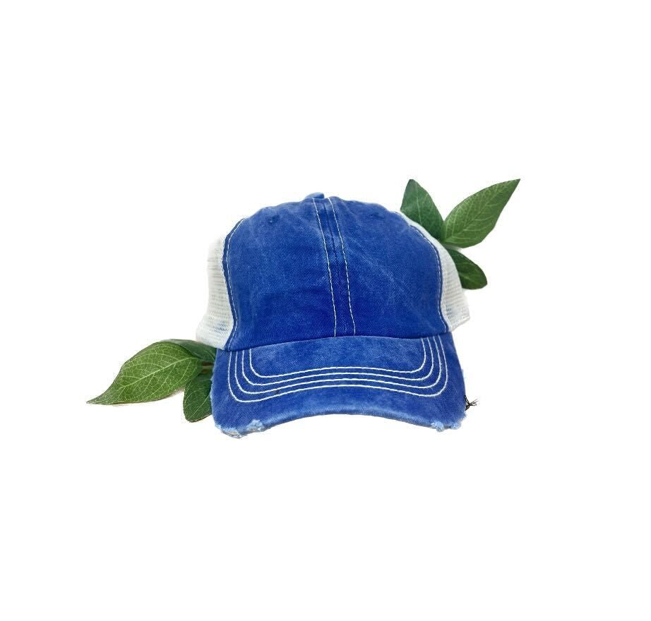 GIRLS Blue Distressed Hat with Mesh