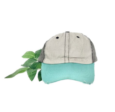 GIRLS Beige, Brown and Turquoise Distressed Hat