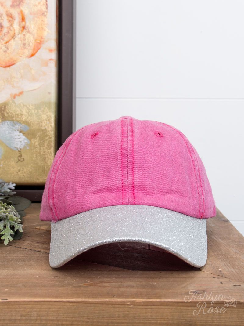 GIRLS Pink Hat with Silver Glitter Bill