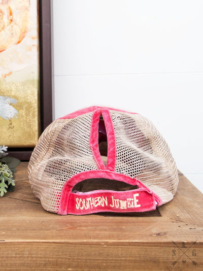 GIRLS High Ponytail RED Hat with Beige Mesh