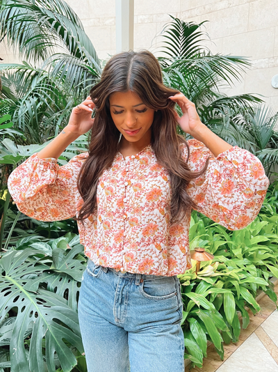 Buttoned to the Nines Cropped Floral Print Top
