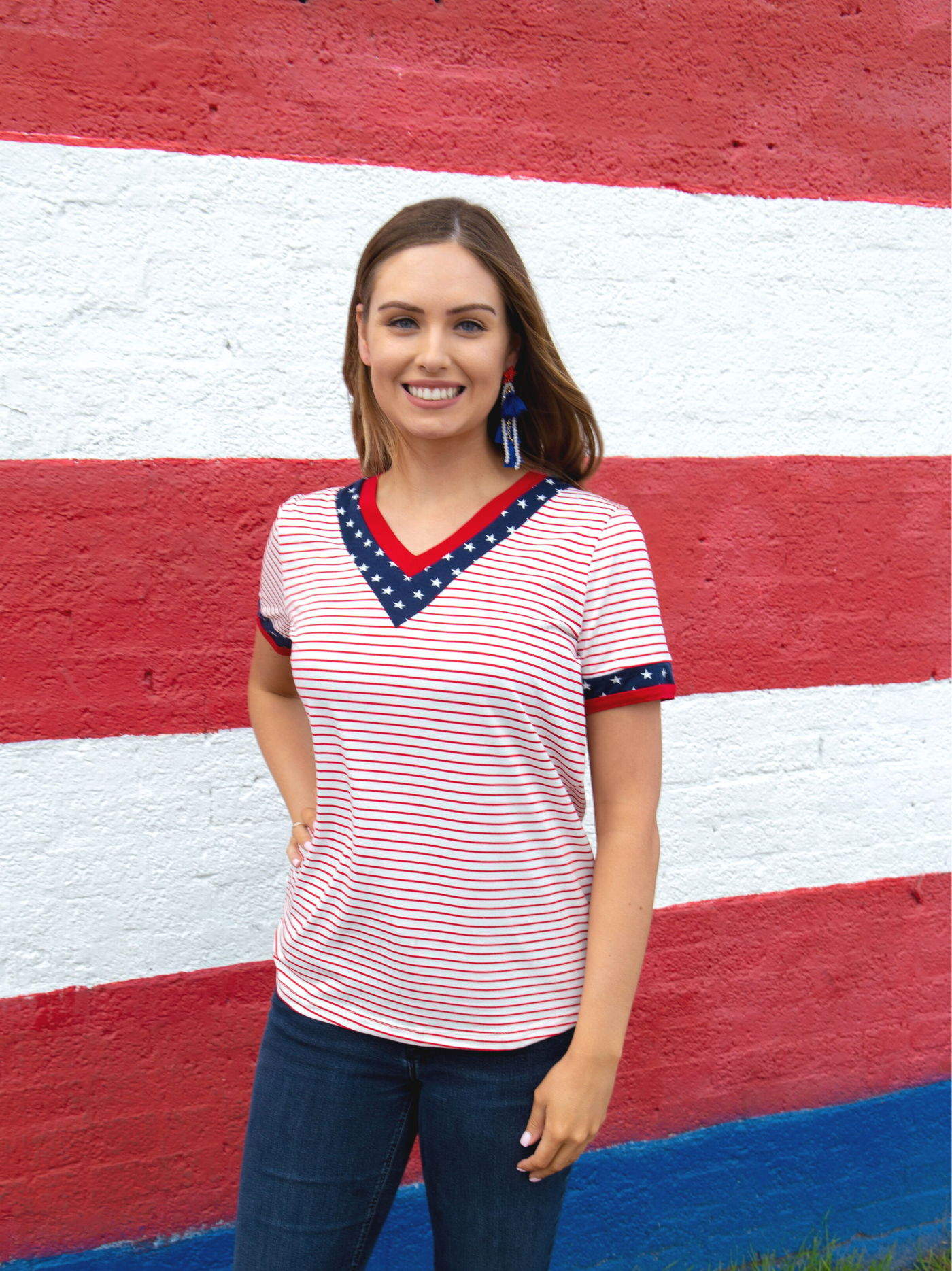 Party in the Usa V-neck Color Block Tee
