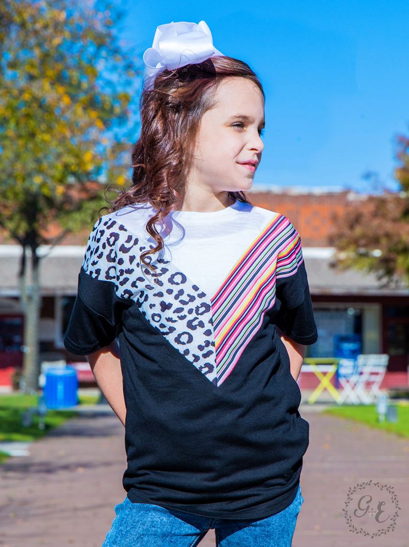 Girls Colorfully Split Top, Dalmatian and Stripes