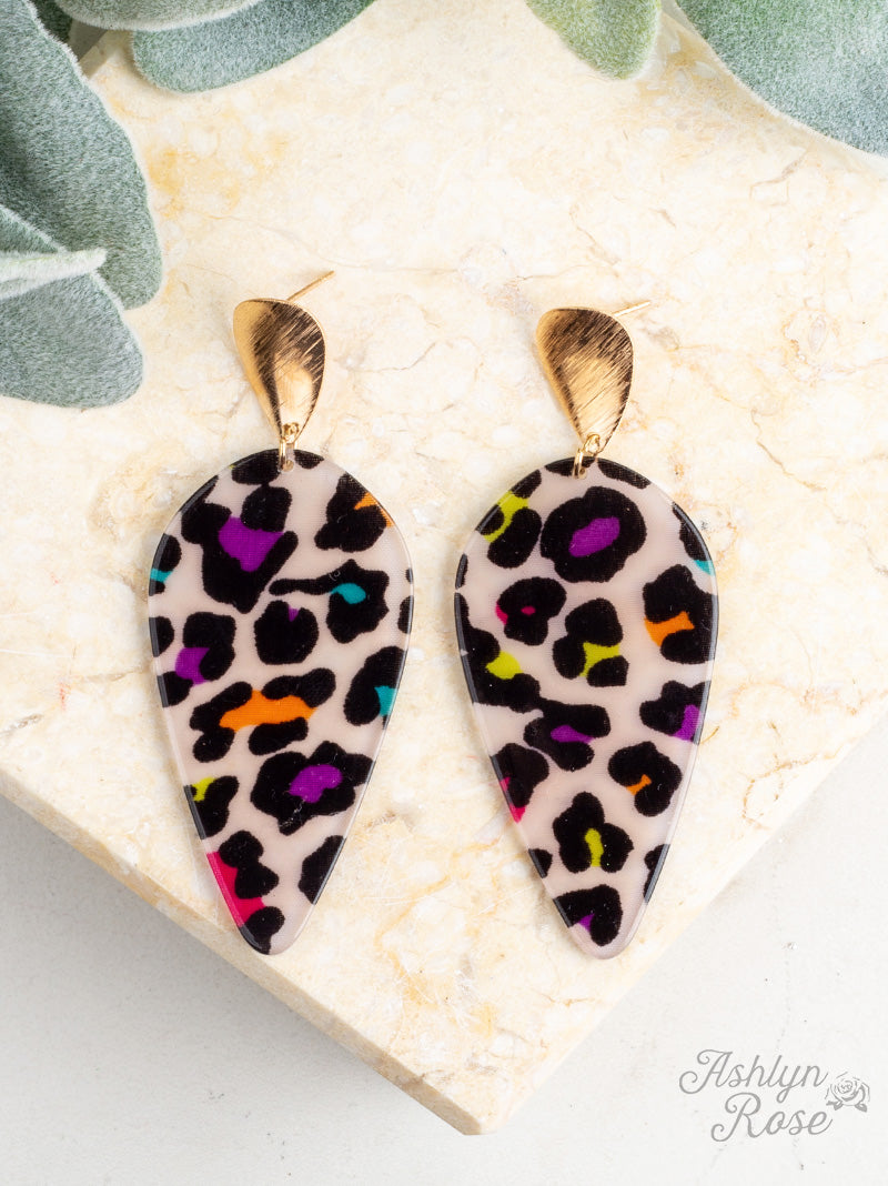 Drop of Perfection Earrings, Multicolored Leopard