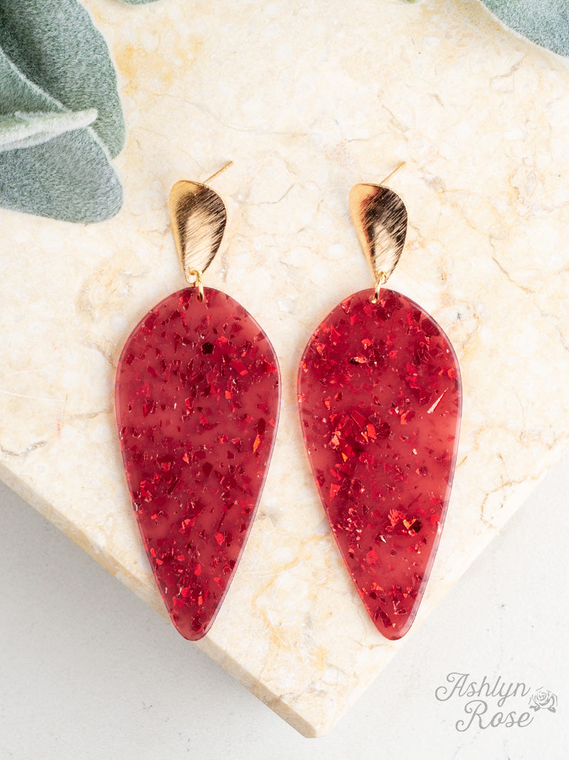 Drop of Perfection Earrings, Red Sparkle