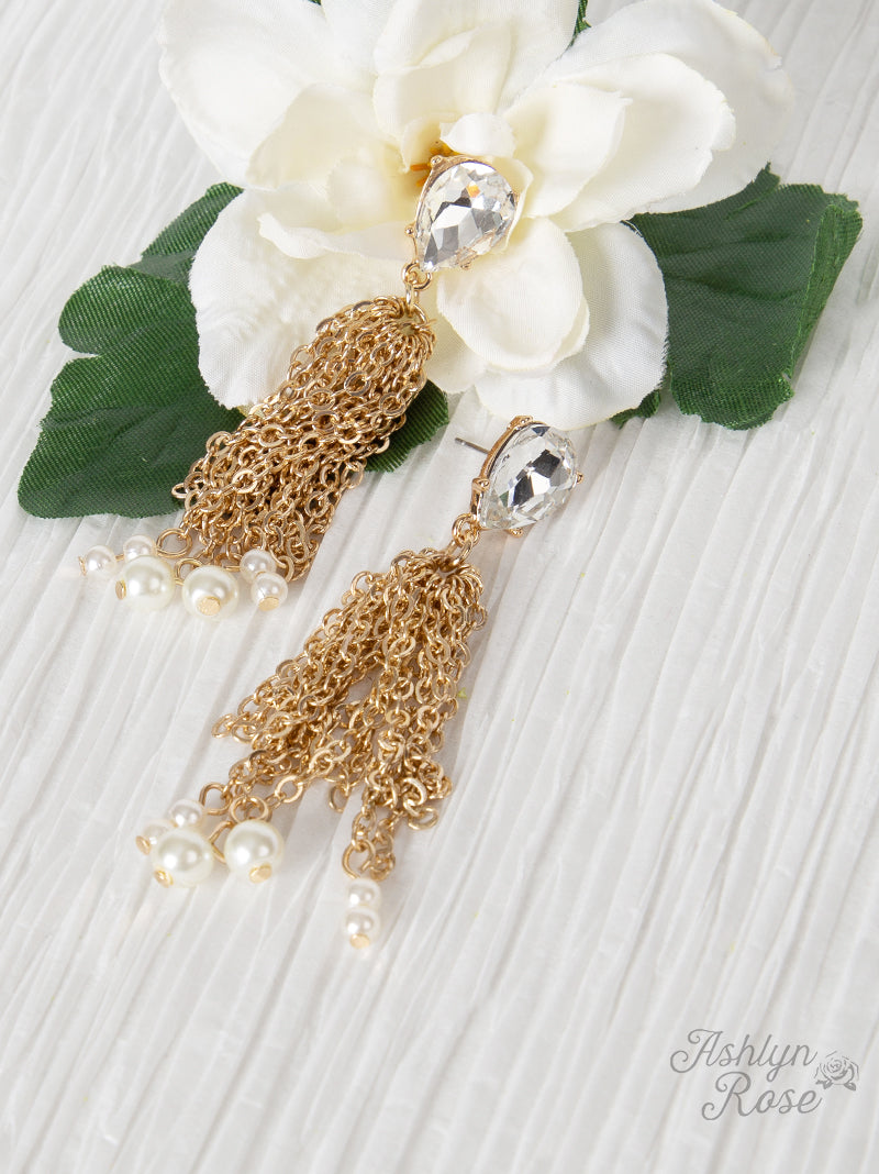 Southern Pearl Chain Tassel Earrings