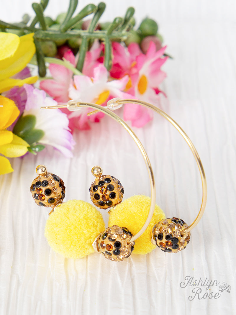 Fuzzy Leopard Hoop Earrings, Yellow