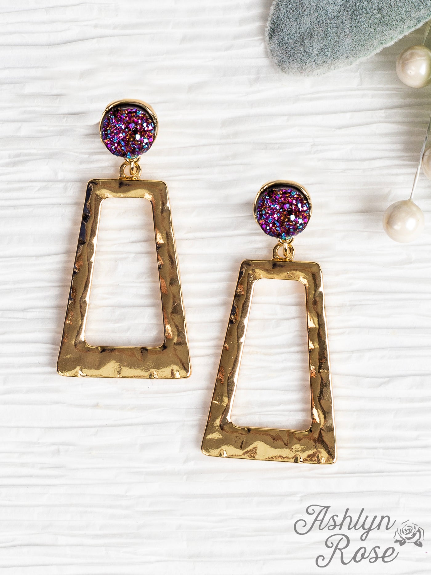 Don't Box Me In Gold Rectangular Hoops with Raw Stud, Purple
