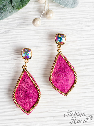 Too Strong to be Dainty Teardrop Earrings with Gold Casing, Fuchsia