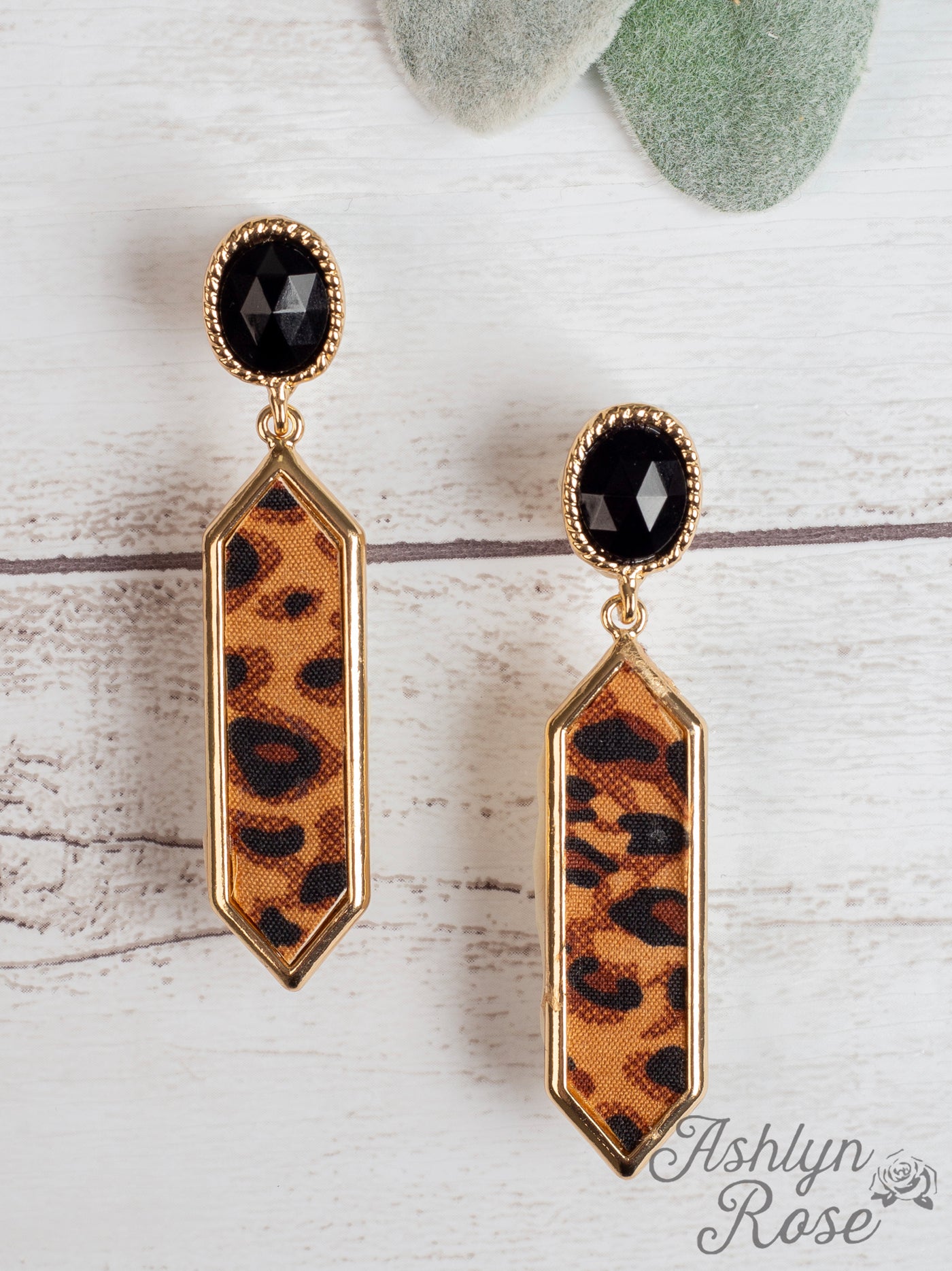 With All The Memories Dangly Earrings with Stone Stud, Brown Leopard