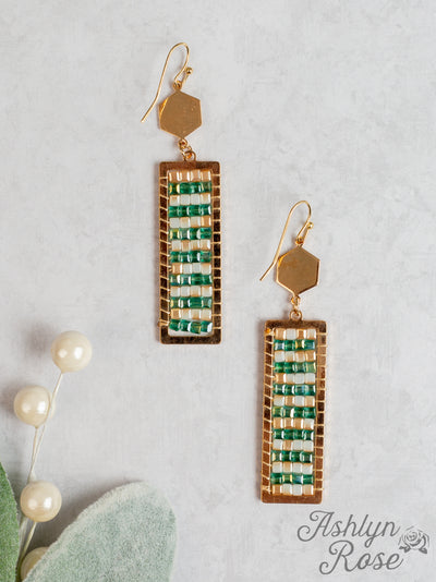 Layers of Sparkle Rectangle Sparkle Earrings, Green
