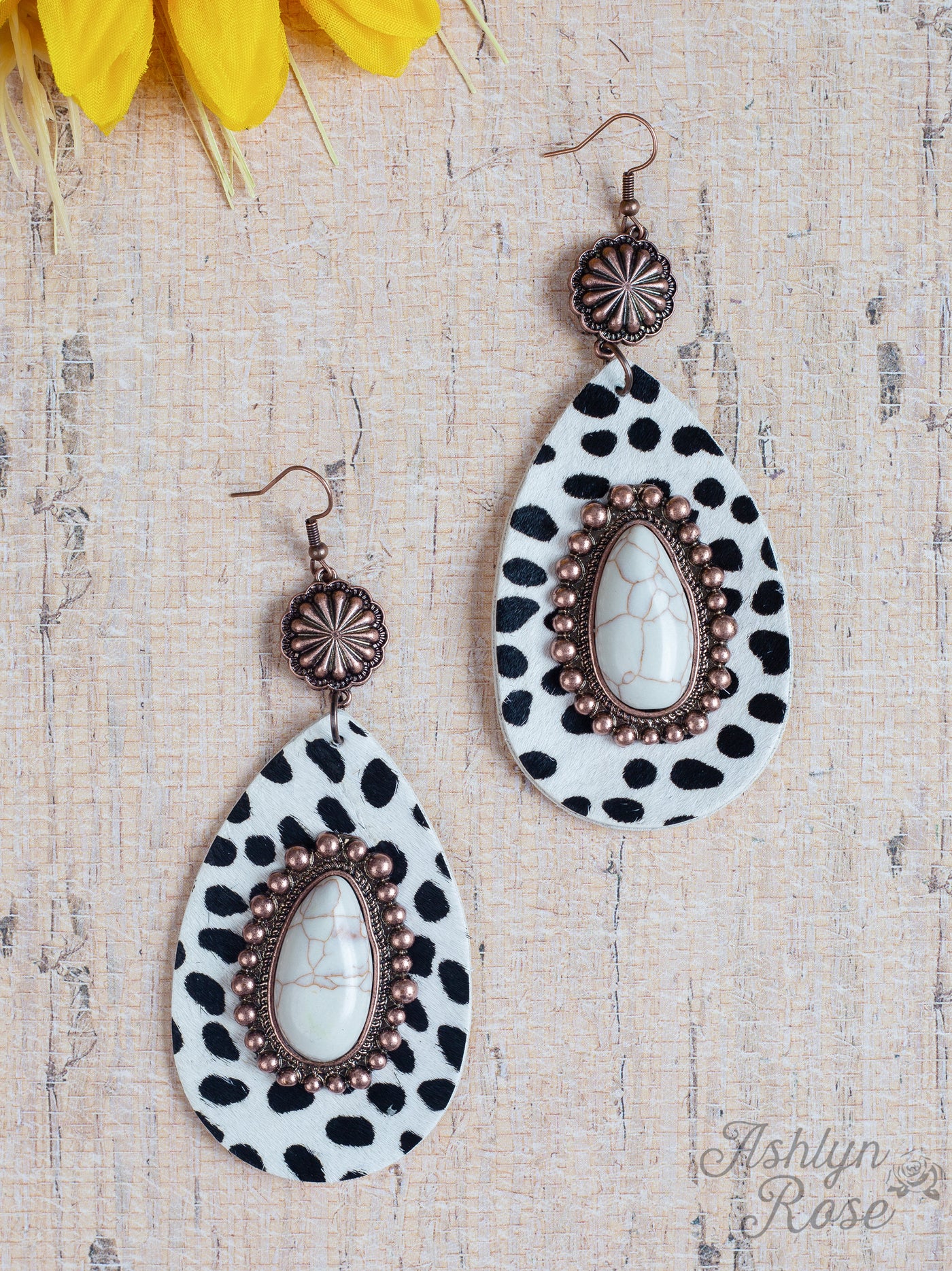 Country Cutie Teardrop Earrings with Stone, White