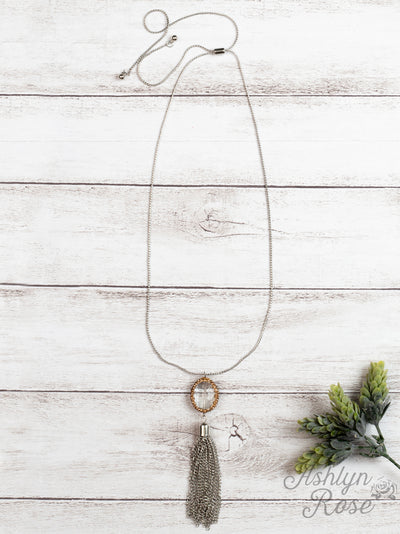 Boss Lady Silver Tassel Necklace with Gemstone