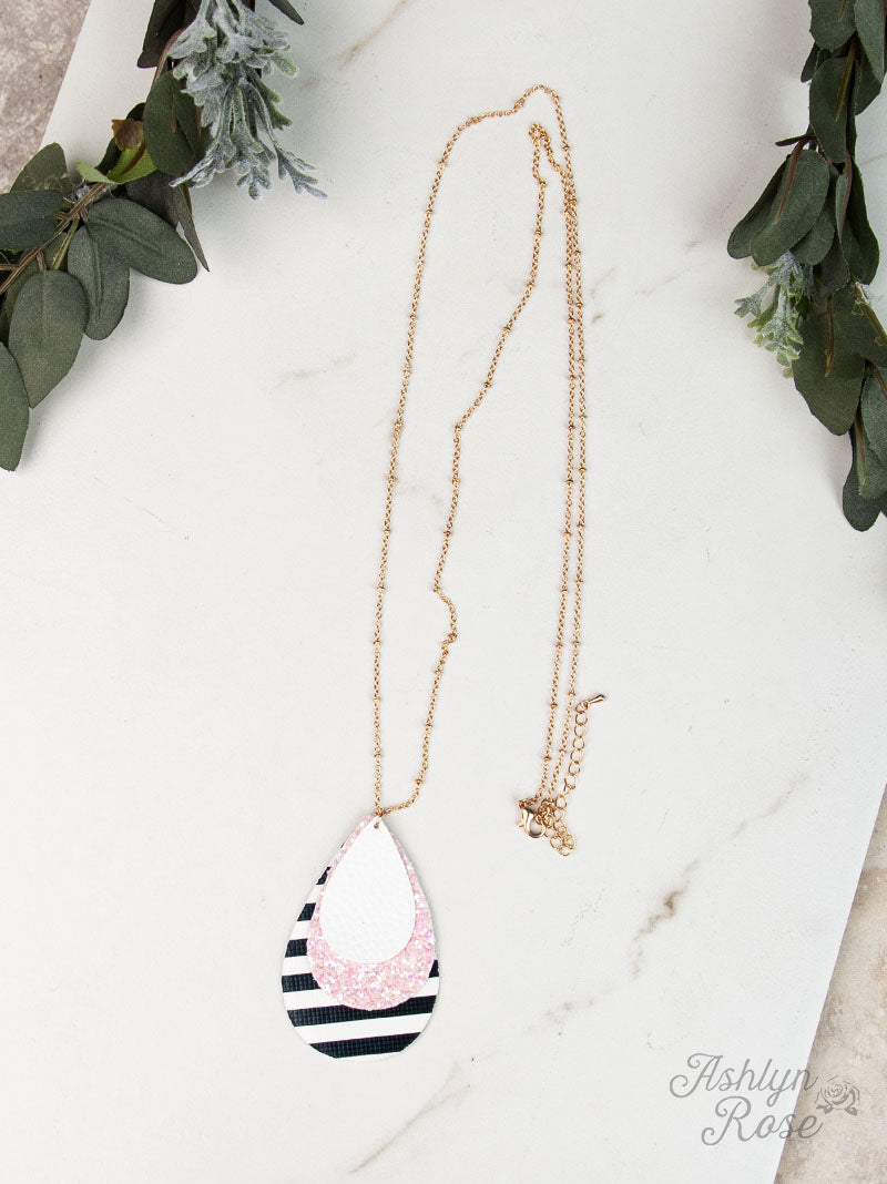 Sparkle and Stripe Necklace, Pink Glitter