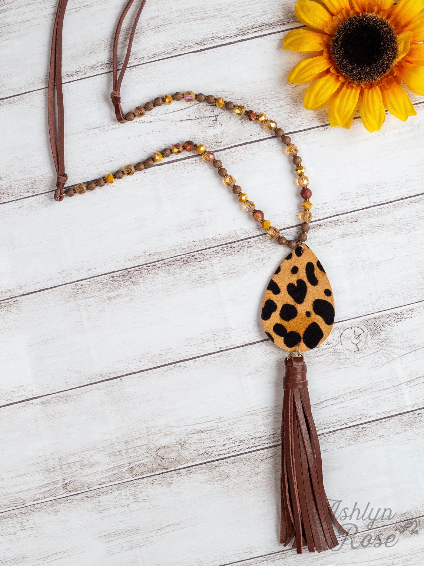 I Hope You Dance Beaded Teardrop Necklace with Leather Tassels