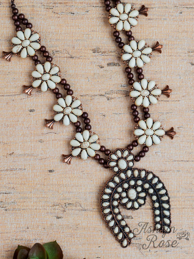 White Cream & Copper Squash Blossom Necklace