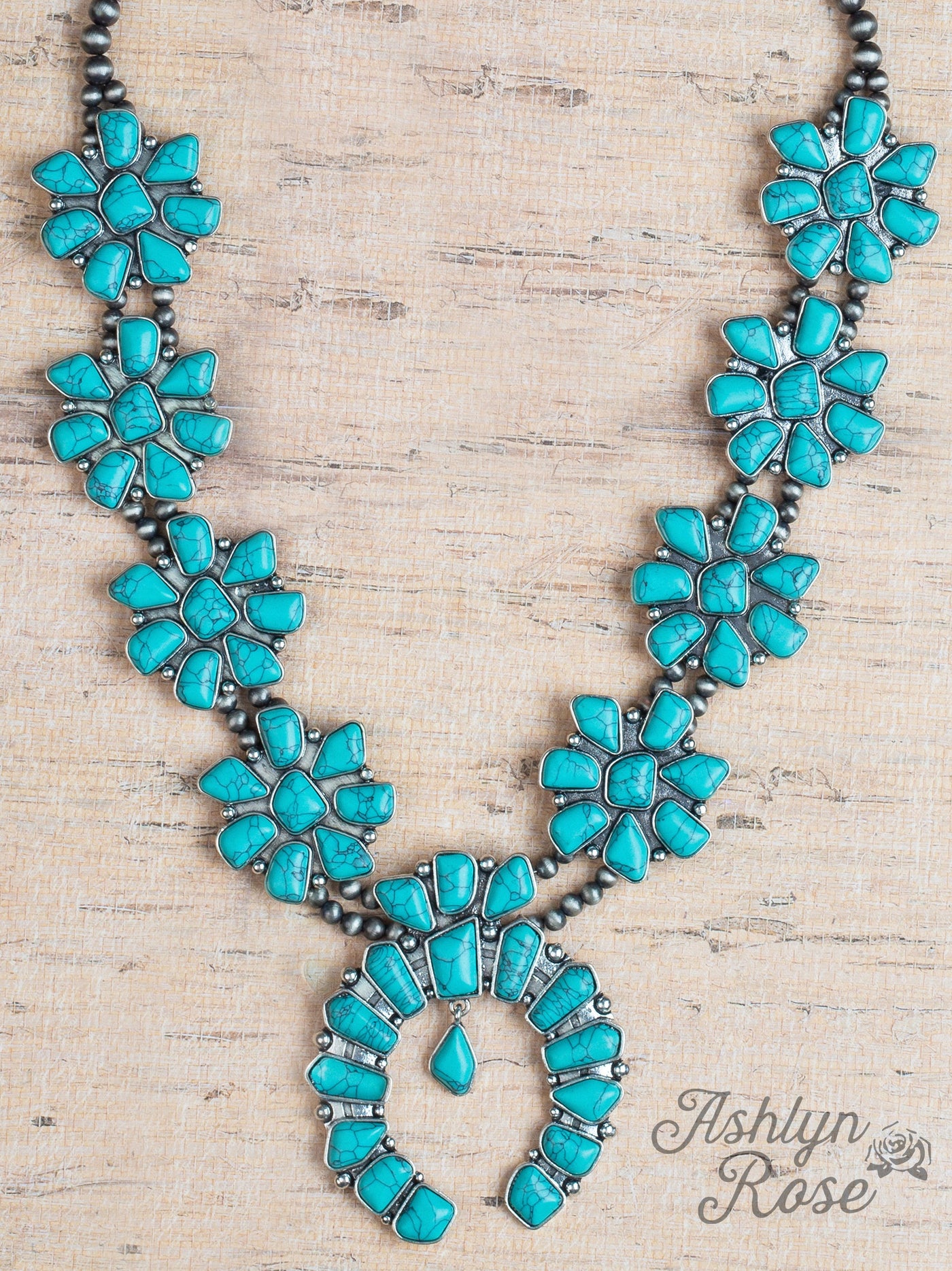 Will Die Standin' Up Turquoise Squash Blossom Necklace with Silver