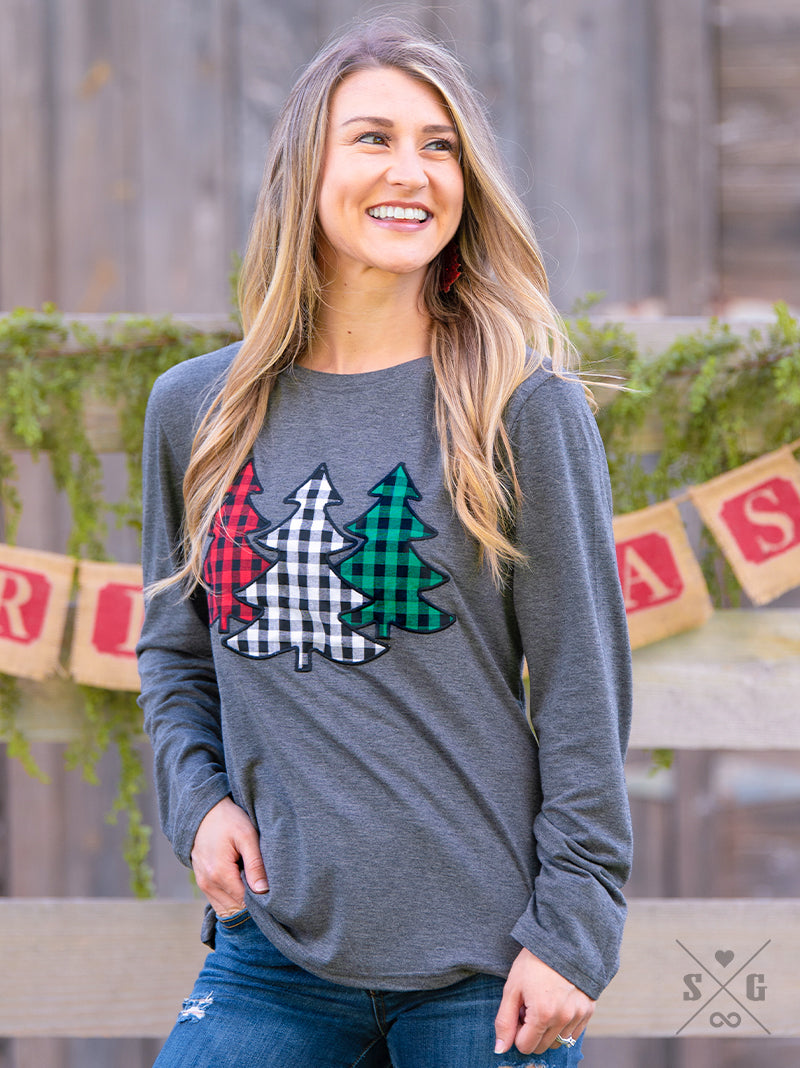 The Festive Forest Tree Patches on Charcoal Longsleeve