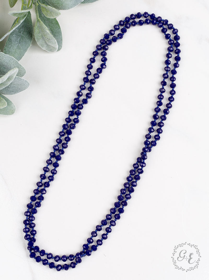 The Essential 60" Double Wrap Beaded Necklace, Sapphire 8mm