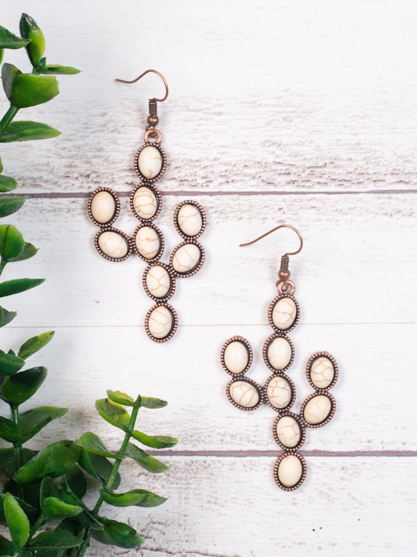 Take a Moment Cactus Drop Earrings, Copper