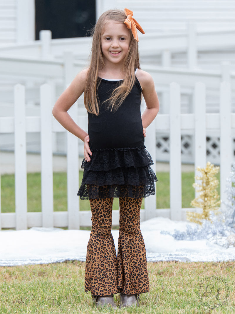 Girls' The Wild Ones Tan Leopard Flare Pants