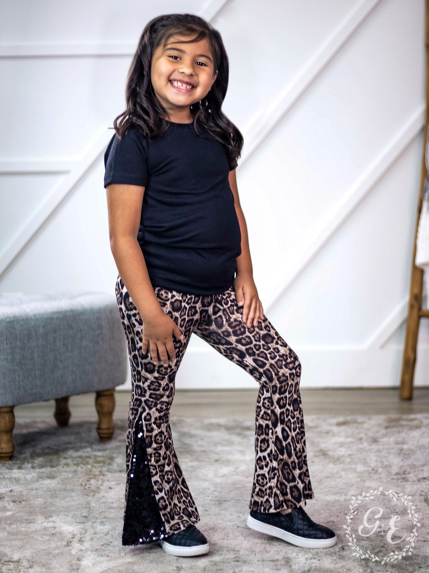 Girls Diva on the Mic Sequins Flare Pants, Leopard