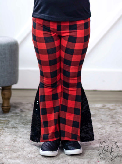 Girls' Diva on the Mic Sequins Flare Pants, Buffalo Plaid