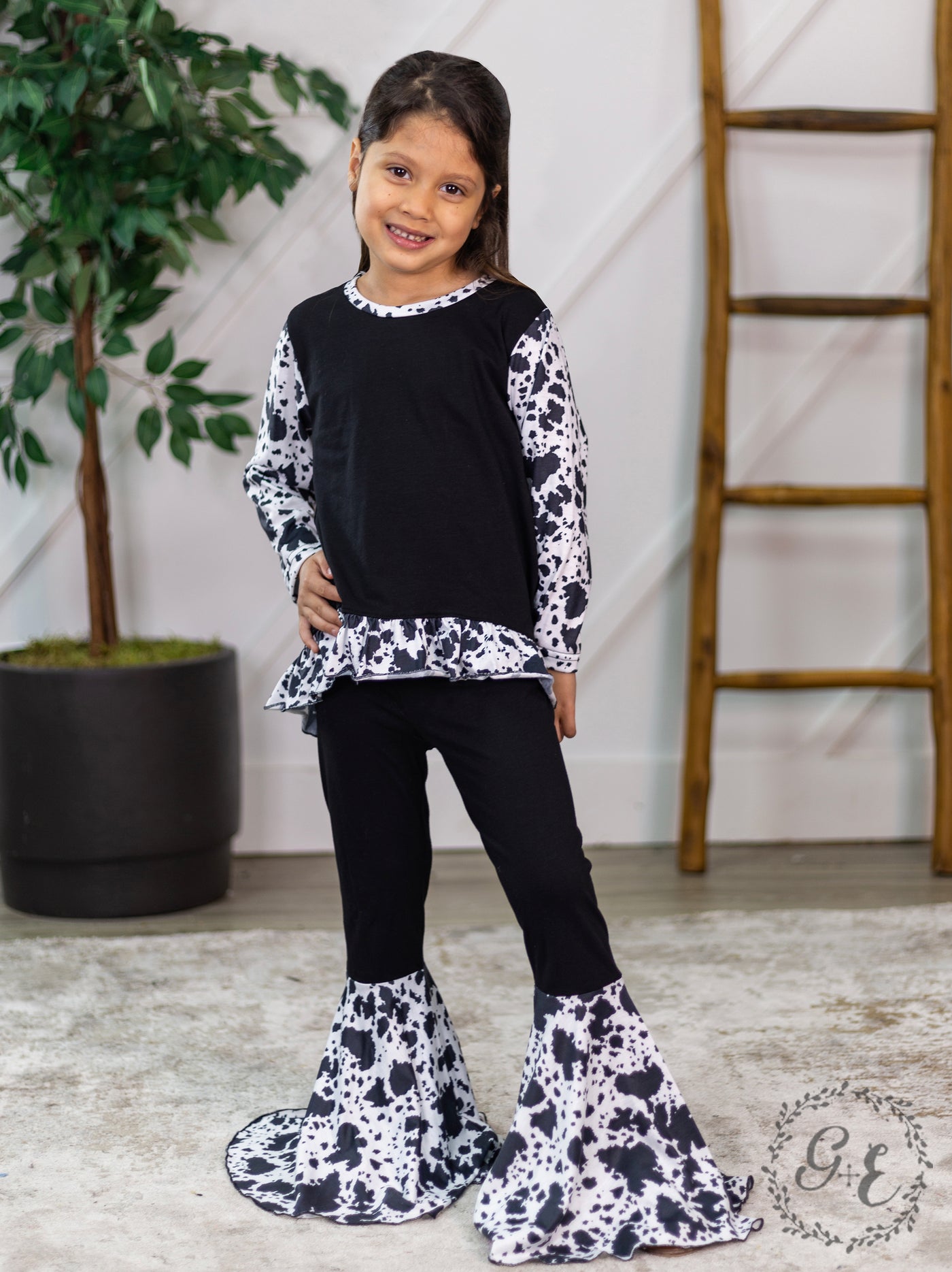 Girls Cowgirl Livin' Long Sleeve with Flare Pants Set