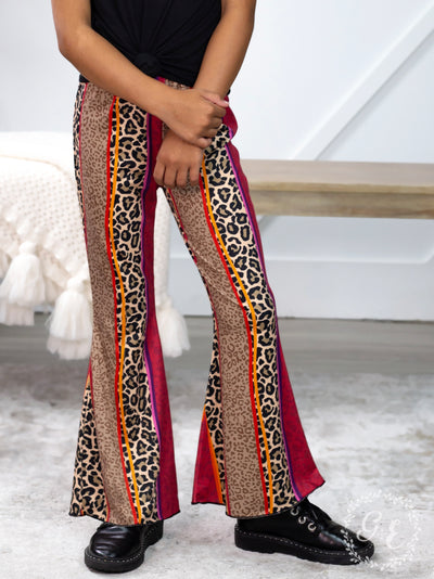 Girls' All the Fun Multi Colored Flare Pants with Leopard