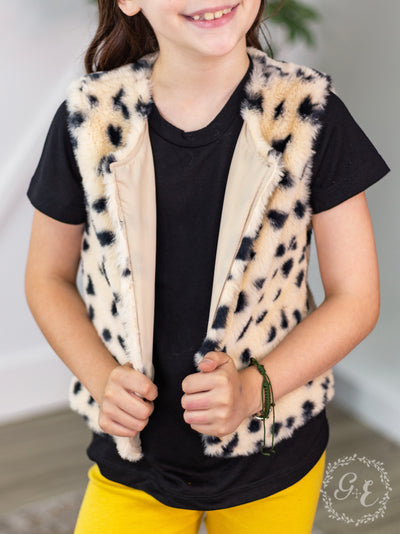Girls My Wild Side Faux Fur Vest, Cheetah