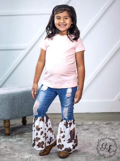 Girls Somewhere Between Western and Wildin' Denim Flare Pants, Cowhide