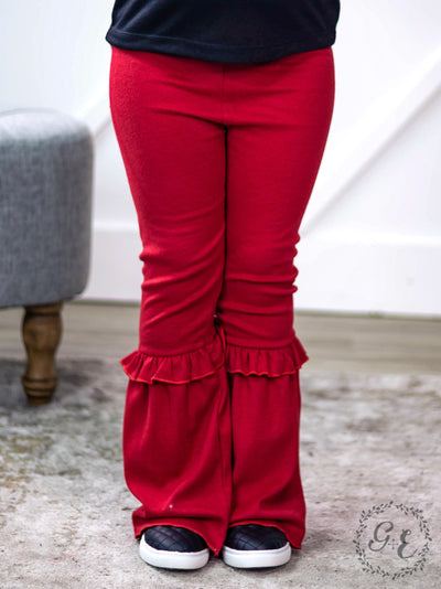 Girls Ruffle My Feathers Flare Pants with Ruffle, Red