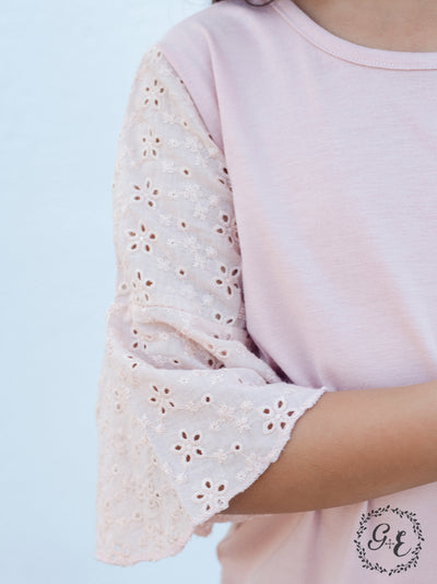 Girls Mauvelous Lace Bell Sleeve Top in Mauve