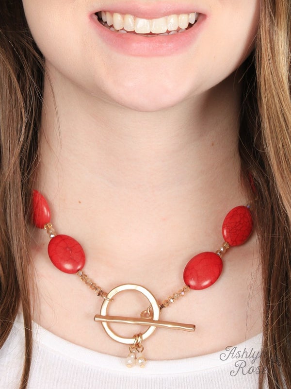 Country Chic Red Stone Toggle Necklace