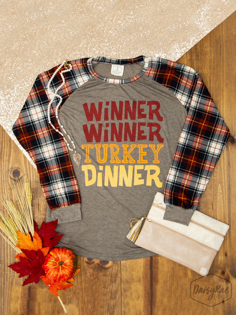 Winner Winner Turkey Dinner on Plaid Longsleeve with Mocha Body